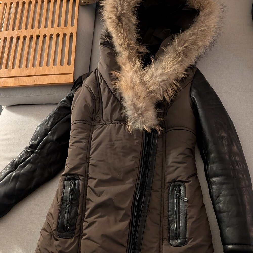 Cuir Dimitri real leather winter jacket green and black